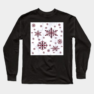 Winter Snowflake Design, Red & Black Plaid Snowflakes on White Background Winter Snow Long Sleeve T-Shirt